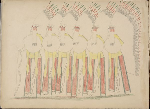Big Brown (Kiowa) and Five of His Braves Dancing - Making Medicine Preparatory to a Buffalo Hunt