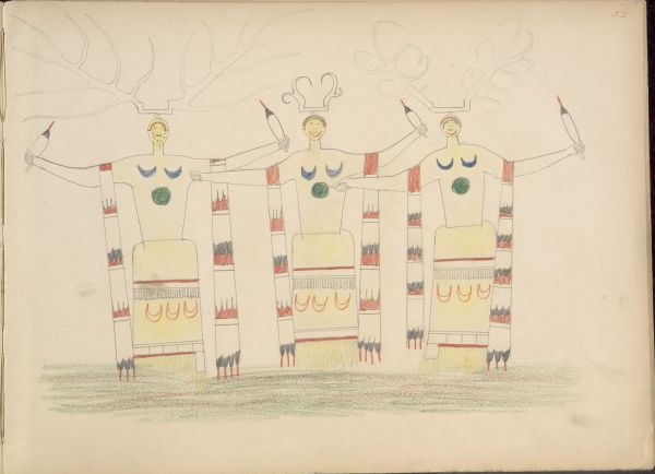 Tso-tigh and Two Braves Dancing War Dance