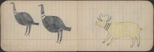 ANIMALS: Antelope; BIRDS: Two Killdeer (?)