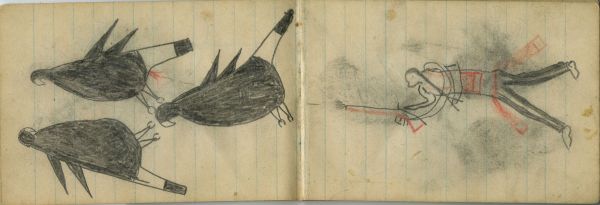 HUNTING SCENE: A Diptych of A Man on Foot Shooting Three Immature Golden Eagles  
