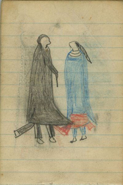 COURTING: Woman in Blue Blanket Faces Man in Dark Blanket  