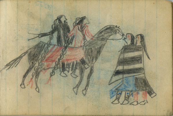 COURTING: Two Women Wrapped in First-Phase Chief's Blanket Court Two Men on a Black Horse  