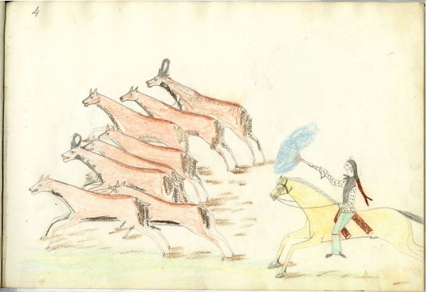 Kiowa hunting 7 pronghorn antelope on horseback