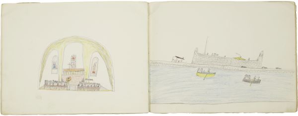 Sermon in a casement chapel | Excursion by rowboat with the fort in the background
