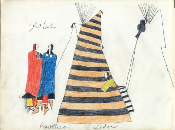Koba-Russell Sketchbook: Plate 14 Courting lodge (Tipi with Battle Pictures)